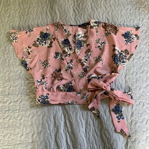 Wrap front slit back blouse